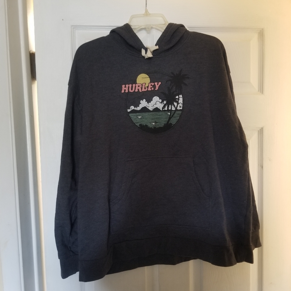Hurley Charcoal Hoodie with Tropical Graphic Size XL
